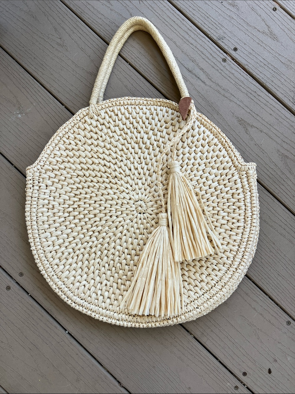 Mark & Graham Woven Round Straw Tote Bag with Tassels